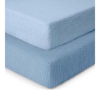 MHG Living Cotton Cot Bed Sheets, 2 Pack, 100% Cotton Muslin CotBed Sheets, Soft & Breathable, Cot bed fitted sheets 140x70cm for Boys & Girls, Crib sheets & Cot Bed Mattress Sheet | Blue,Light Blue
