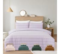 MHG Living Double Duvet Cover Set - Soft Polycotton Waffle Stripe Bedding with Button Closure and Corner Ties - Textured Fabric - Includes 2 Pillowcase - Berries - 200x200cm