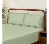 MHG Living Double Fitted Sheet, 100% Cotton Sateen, 300TC, 3 Pcs, Deep Pocket 30cm, Smooth & Breathable, Shrink Resistant, Secure Fit - Includes 1 Fitted Sheet and 2 Pillowcases (135x200x30cm), Green