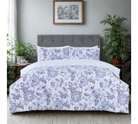 MHG Living Duvet Cover Set - King 230x220cm - Blue & White Floral Design - 100% Cotton Sateen T300 - Digital Printed Soft & Breathable Luxury Bedding - With Pillowcases & Button Closure