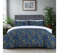 MHG Living Duvet Cover Set - King 230x220cm - Navy Blue & Green Leaf Design - 100% Cotton Sateen T300 - Digital Printed Soft & Breathable Luxury Bedding - With 2x Pillowcases & Button Closure