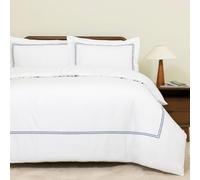 MHG Living Luxury 100% Cotton Duvet Cover Set Super King 260x220cm - Mayfair Navy Baratta Stitch Design - Soft, Breathable & Hypoallergenic Bedding with 2 Pillowcases - Button Closure, Winter Comfort
