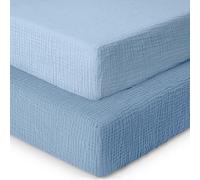MHG Living Muslin Cot Bed Fitted Sheets Pack Of 2 Soft Breathable 140X70Cm - Blue & Light Blue