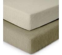 MHG Living Muslin Cot Bed Fitted Sheets Pack Of 2 Soft Breathable 140X70Cm - Olive & Ecru