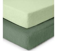MHG Living Muslin Cot Bed Sheets,100% Cotton Muslin, 2 Pack cot bed sheets | Soft & Breathable,Cotton Crib sheet Girls,Boys & CotBed Fitted Sheet 140x70 cm Fitted,Baby Cot Bed Sheet | Green,Light Green