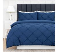 MHG Living Navy Pintuck Double Duvet Cover Set 200 x 200 cm with 2 Matching Pillowcases - Soft Breathable Bedding, Button Closure, Machine Washable