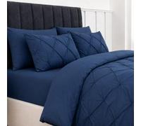 MHG Living Navy Pintuck Single Duvet Cover Set 135 x 200 cm with Fitted Sheet, 1 Matching and 2 Plain Pillowcases - 5 Piece Soft Breathable Bedding, Button Closure, Machine Washable
