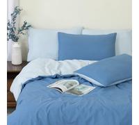 MHG Living Reversible 100% Cotton Duvet Cover Set With Pillowcases - Soft & Breathable Blue Bedding, Button Closure - Single