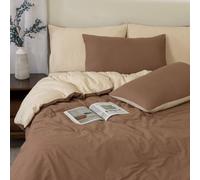 MHG Living Reversible 100% Cotton Duvet Cover Set With Pillowcases - Soft & Breathable Brown Bedding, Button Closure - King