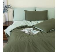 MHG Living Reversible 100% Cotton Duvet Cover Set With Pillowcases - Soft & Breathable Forest Green Bedding, Button Closure - King