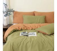 MHG Living Reversible 100% Cotton Duvet Cover Set With Pillowcases - Soft & Breathable Olive Green Bedding, Button Closure - King