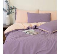 MHG Living Reversible 100% Cotton Duvet Cover Set With Pillowcases - Soft & Breathable Purple Bedding, Button Closure - King