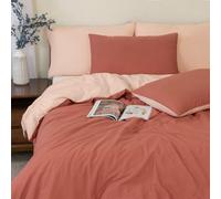 MHG Living Reversible 100% Cotton Duvet Cover Set With Pillowcases - Soft & Breathable Terracotta Bedding, Button Closure - Double