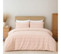 MHG Living Single Duvet Cover Set - Soft Polycotton Waffle Stripe Bedding with Button Closure - Textured Fabric - Includes 1x Pillowcase - Dusky Pink - 135x200cm