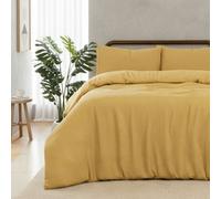 MHG Living Waffle Duvet Cover Set - Polycotton Blend, Button Fastening - (King, Mustard)