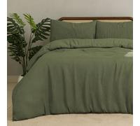 MHG Living Waffle Duvet Cover Set - Polycotton Blend, Button Fastening - (Single, Olive Green)