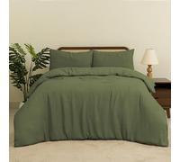 MHG Living Waffle Single Duvet Cover Set,Cotton Blend, Soft & Breathable | Hypoallergenic, Machine Washable Waffle Weave Bedding - Olive Green(135 x 200 cm)