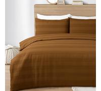 MHG Living Waffle Striped Duvet Cover Set, Tan Double 200x200cm - Cotton-Rich Polycotton Bedding - Soft, Breathable & Durable - Includes Pillowcase, Button Closure & Corner Ties