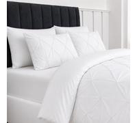MHG Living White Pintuck Double Duvet Cover Set 200 x 200 cm with Fitted Sheet, 2 Matching and 2 Plain Pillowcases - 6 Piece Soft Breathable Bedding, Button Closure, Machine Washable
