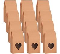 MHGLOVES 50 Brown Heart Window Gift Boxes, 8x5x16cm, Valentine's Day, Birthday, Christmas