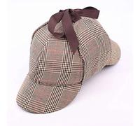 MHGLOVES Funny Party Hats Sherlock Holmes Hat Detective Hat Deerstalker Hat Herringbone Tweed Sherlock Holmes Cap Fancy Dress Accessory(56-58CM),Khaki