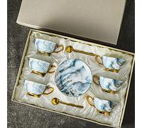MHGSQUISW Ceramic Coffee Cups, European-Style Vintage Luxury Bone China Coffee Set,With Coffee Cup, Saucer, Teaspoon,Afternoon Tea Set For Cafe Party