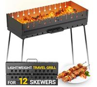 MHH Charcoal Grill for 12 Skewers - Portable Barbecue Camp Grills - Mangal schaschlik - Foldable Metal Mangal - Kebab Shish - BBQ for EDC Picnic Outdoor Cooking Camping Hiking N12