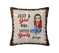 MHJUFGD Just A Girl Who Loves Books Personalised Name Portrait Pillow Covers For Sofa Bed Office Reading Pillowcase Gifts For Book Lovers Friend Christmas Birthday Anniversary (style 5)