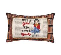 MHJUFGD Just A Girl Who Loves Books Personalised Name Portrait Pillow Covers For Sofa Bed Office Reading Pillowcase Gifts For Book Lovers Friend Christmas Birthday Anniversary (style 10)