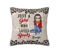 MHJUFGD Just A Girl Who Loves Books Personalised Name Portrait Pillow Covers For Sofa Bed Office Reading Pillowcase Gifts For Book Lovers Friend Christmas Birthday Anniversary (style 6)