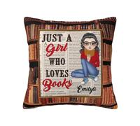 MHJUFGD Just A Girl Who Loves Books Personalised Name Portrait Pillow Covers For Sofa Bed Office Reading Pillowcase Gifts For Book Lovers Friend Christmas Birthday Anniversary (style 3)