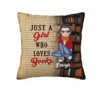 MHJUFGD Just A Girl Who Loves Books Personalised Portrait Name Pillow Covers For Sofa Bed Office Reading Pillowcase Gifts For Book Lovers Friend Christmas Birthday Anniversary (style 7)