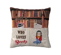 MHJUFGD Just A Girl Who Loves Books Personalized Portrait Name Pillow Covers For Sofa Bed Office Reading Pillowcase Gifts For Book Lovers Friend Christmas Birthday Anniversary (style 18)