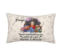 MHJUFGD Never Underestimate The Power Of A Girl With A Book Reader Pillow Covers Custom Name Portrait Reading Pillowcase For Sofa Bed Office Gifts For Book Lovers Christmas Birthday (style 8)