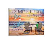 MHJUFGD Personalised Beach Couple Canvas Painting Custom Name Portrait So Many In The Sea Yet I Found You And You Found Me Personalised Canvas Wall Art Romantic Gifts For Wife Husband (style 1)