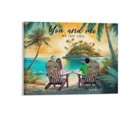 MHJUFGD Personalised Beach Couple Canvas Painting Custom Name Portrait You & Me We Got This Personalised Canvas Wall Art Romantic Gifts For Wife Husband Valentine Anniversary (style 4)