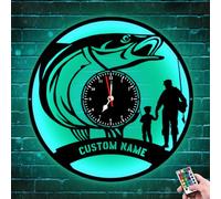 MHJUFGD Personalised Fishing Wall Clock With Led Light Custom Name Wall Clock Fishing Theme Farmhouse Metal Clock Fisher Name Neon Sign Gifts For Fishing Lover Christmas Birthday (style 18)