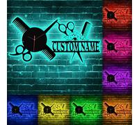 MHJUFGD Personalised Hairdresser Wall Clock With Led Light Custom Name Wall Clock Hairdresser Theme Metal Salon Sign Gifts For Hairdresser Christmas Birthday (style 24)