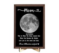 MHJUFGD Personalised Moon Phase Picture Frame Custom Name Text Date This Is What The Moon Looked Like Mothers Day Wood Lunar Print Art Frame Gifts Moon Phase Picture Art For Mom (style 10)
