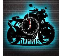 MHJUFGD Personalised Motorcycle Wall Clock With Led Light Custom Name Motorcycle Theme Wall Clock Dirt Bike Metal Clock Motorcycle Neon Sign Gift For Dad Motocross Rider Christmas Birthday (style 1)