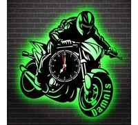 MHJUFGD Personalised Motorcycle Wall Clock With Led Light Custom Name Motorcycle Theme Wall Clock Dirt Bike Metal Clock Motorcycle Neon Sign Gift For Dad Motocross Rider Christmas Birthday (style 2)