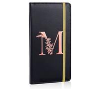 MHJY Checkbook Covers for Personal Checkbook, RFID Blocking Checkbook Holder Alphabet Checkbook Cover for Duplicate Checks, Black M, Minimalist