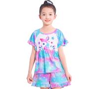 MHJY Girls Pyjamas Set for Kids PJs 2 Pcs Short Sleeve Pajamas Top and Shorts for Toddler Children Nightwear Clothes Gifts, Blue Mermaid, 5-6 Years