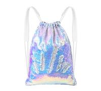 MHJY Mermaid Sequin Bag,Sparkly Sequin Drawstring Backpack Glitter Sports Dance Bag Shiny Travel Backpack,Mermaid Purple/Silver