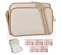 MHJY Quilted Crossbody Bible Cover with Detachable Pouch & Tabs for Women, Beige, L