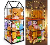 MHJY Soft Storage Stuffed Animals Zoo Storage Cage Large Plush Toys Holder Organiser PVC Cuddly Toy Shelf for Kids Bedroom Nursery Playroom Furniture