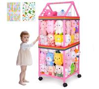 MHJY Stuffed Animals Zoo Storage with Wheels, Soft Toy Storage Cage PVC Cuddly Toy Holder Large Plushies Organiser Shelf with Elastic Band for Kids Room Furniture Bedroom Nursery Decor