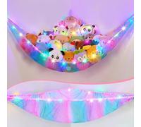 MHJY Toy Hammock for Stuffed Animals Soft Toy Storage Net with LED Light, Cuddly Toys Organizer Holder Large Corner Hanging Net Plush Macrame Kids Bedroom Nursery Furniture Room Decor