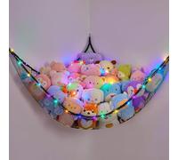 MHJY Toy Hammock for Stuffed Animals Soft Toy Storage Net with LED Light, Cuddly Toys Organizer Holder Large Corner Hanging Net Plush Macrame Kids Bedroom Nursery Furniture Room Decor