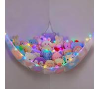 MHJY Toy Hammock for Stuffed Animals Soft Toy Storage Net with LED Light, Cuddly Toys Organizer Holder Large Corner Hanging Net Plush Macrame Kids Bedroom Nursery Furniture Room Decor